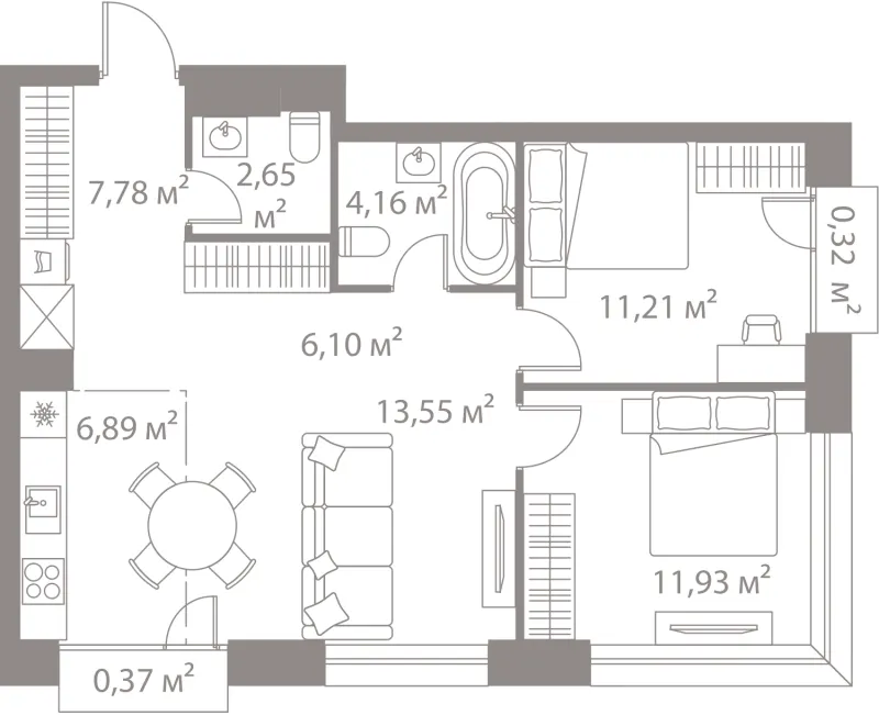 3-комн. 65 м²