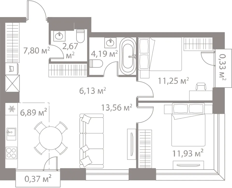 3-комн. 65,1 м²